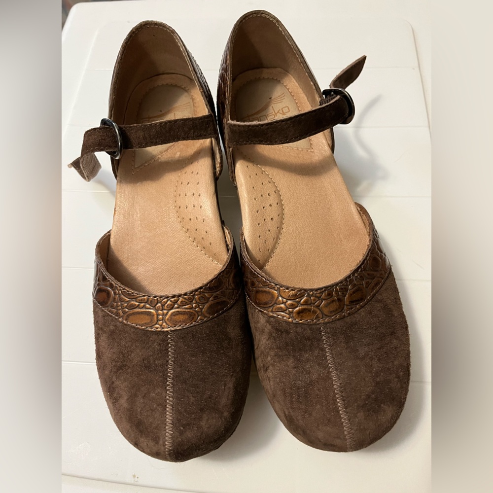 Dansko Brown Suede and “Snakeskin” Mary Janes
